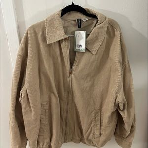 H&M Beige / Tan Corduroy Oversized Bomber Jacket - Size: L - NEW WITH TAGS!!!